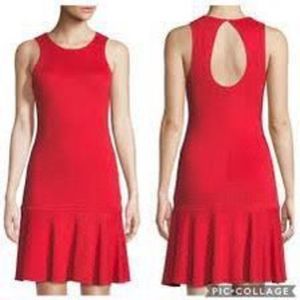 Trina Turk red sleeeveless ribbed flare hem dress